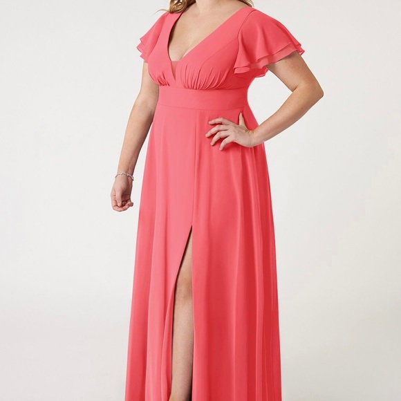 Azazie Watermelon Coral Bridesmaid Prom Long Dress Plus Size 20 - Picture 5 of 16